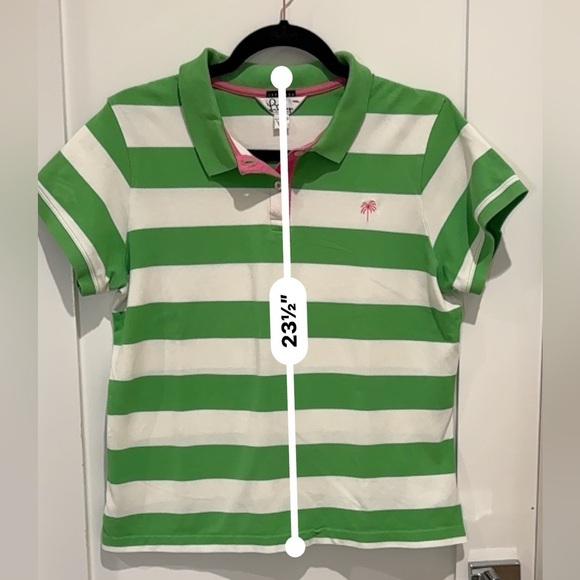 Lilly Pulitzer vintage green & white stripe short sleeve polo shirt XL academia - Picture 8 of 8